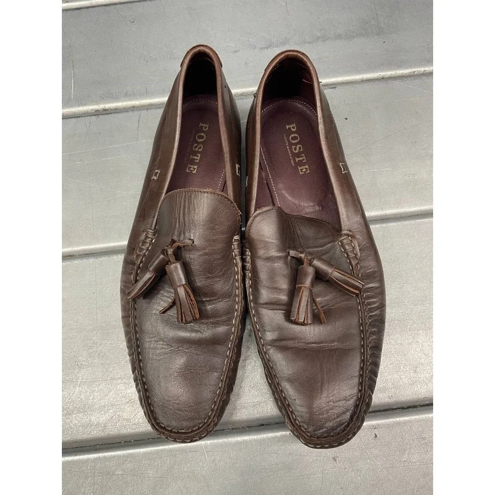 Poste Lavorazione Artigianale Loafers‎ Mens EU 42 US 9 Brown Leather Tassels